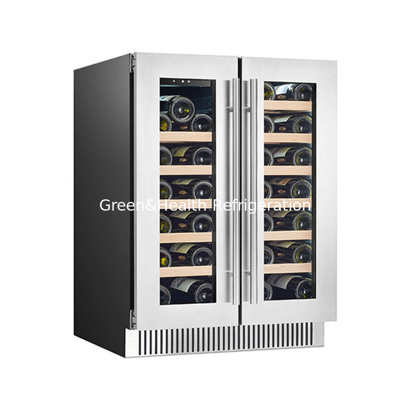 گواهینامه ETL مد منطقه دوگانه SS درب شیشه ای دوگانه خنک کننده شراب قرمز با بطری های 180L 68