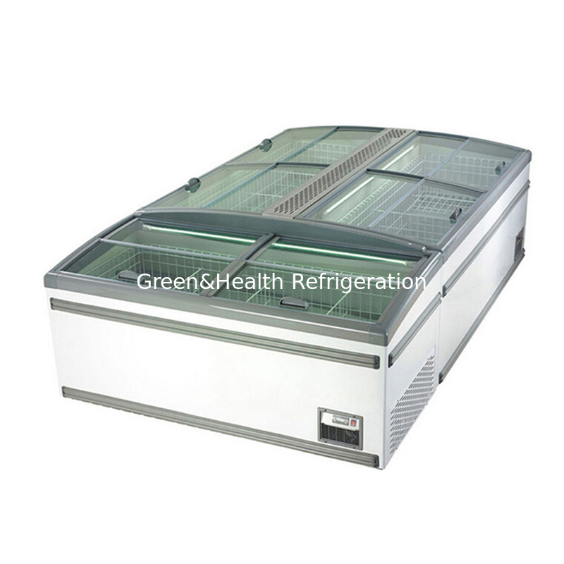 نوع صفحه نمایش انعطاف پذیر درب شیشه ای آٹو Defrostr سوپرمارکت جزیره یخچال
