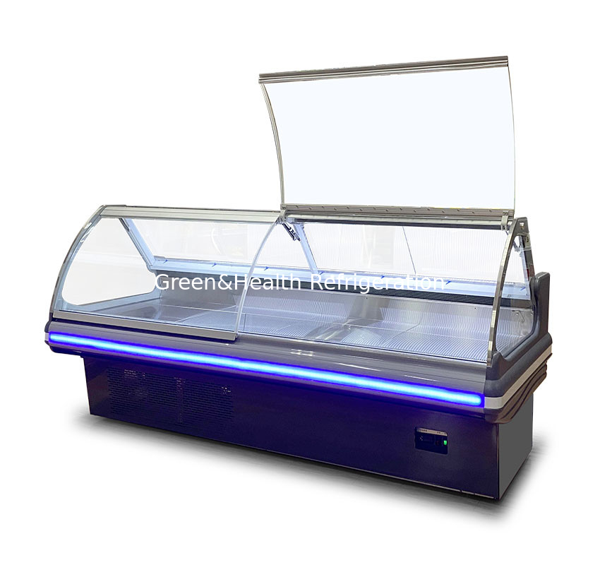 شیشه منحنی افقی نمایشگاه ذخیره سازی تجاری گوشت تازه ذخیره سازی یخچال