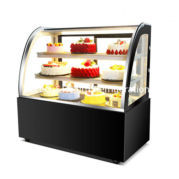یخچال نمایش کیک شیشه ای منحنی با قفسه های چندگانه برای استفاده تجاری