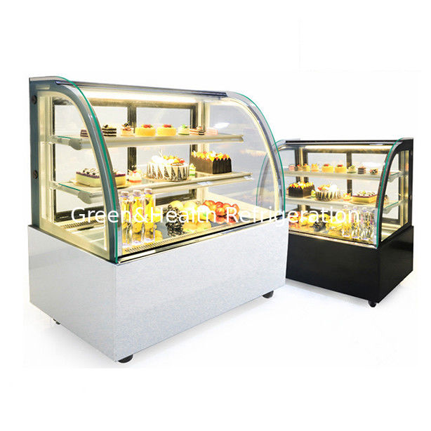 یخچال نمایش کیک شیشه ای منحنی با قفسه های چندگانه برای استفاده تجاری