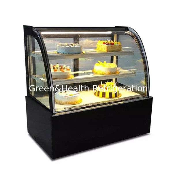 یخچال نمایش کیک شیشه ای منحنی با قفسه های چندگانه برای استفاده تجاری