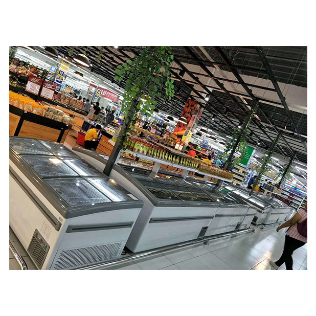 درب شیشه ای کشویی افقی با کمپرسور داخلی کابینت جزیره یخچال