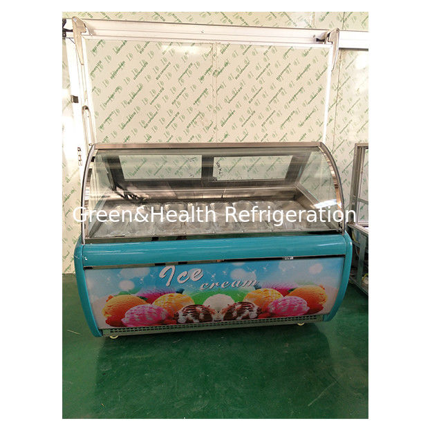 فریزر نمایشگر بستنی شیشه‌ای منحنی مستقیم کارخانه با ۱۶ سینی و ترموستات قابل تنظیم