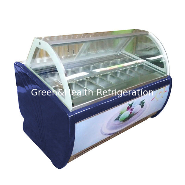 فریزر نمایشگر بستنی شیشه‌ای منحنی مستقیم کارخانه با ۱۶ سینی و ترموستات قابل تنظیم