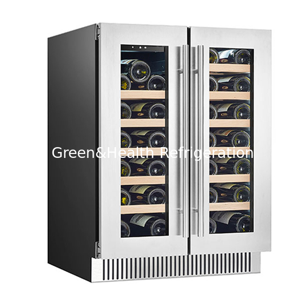 ۶۸ بطری دو درب شیشه ای دو منطقه دمای مستقل قفسه های چوب بلوط شراب قرمز ذخیره یخچال یخچال