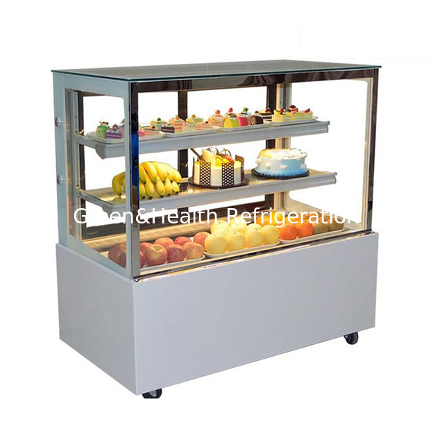 فروش مستقیم کارخانه شیشه شفاف زاویه راست فولاد ضد زنگ کیک یخچال نمایش یخچال