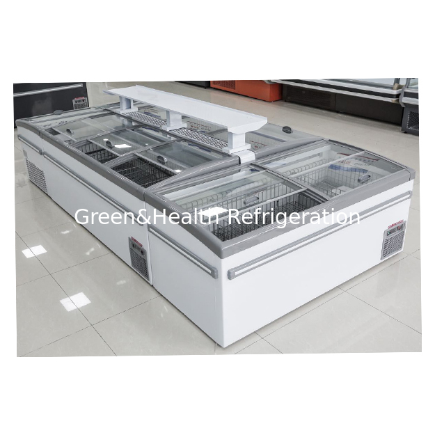 فریزر کابینت جزیره ای نمایشگر یخچال دار بزرگ تجاری/فروشگاهی افقی