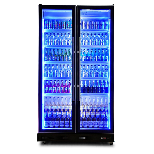 فریزر نمایشگر نوشیدنی و شراب با دو درب شیشه ای عمودی، چراغ های LED متعدد
