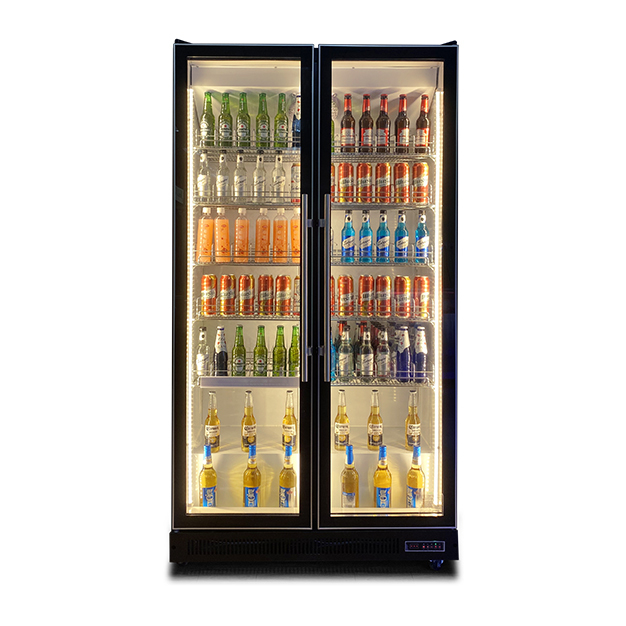 فریزر نمایشگر نوشیدنی و شراب با دو درب شیشه ای عمودی، چراغ های LED متعدد
