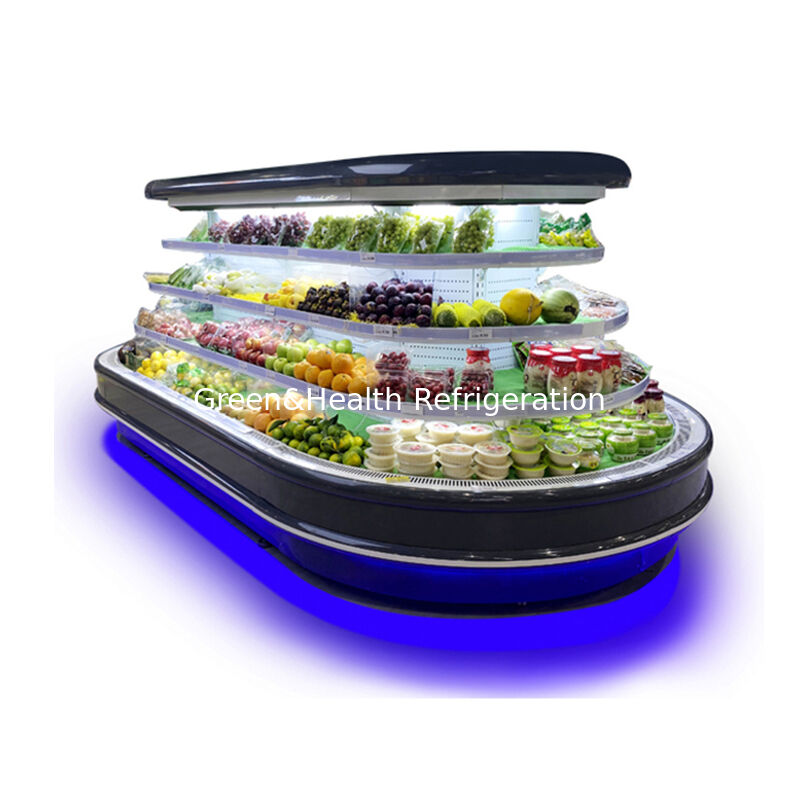 یخچال تجاری چند طبقه روباز با یخ زدایی خودکار، نورپردازی LED و صرفه جویی در انرژی برای نمایش سوپرمارکت
