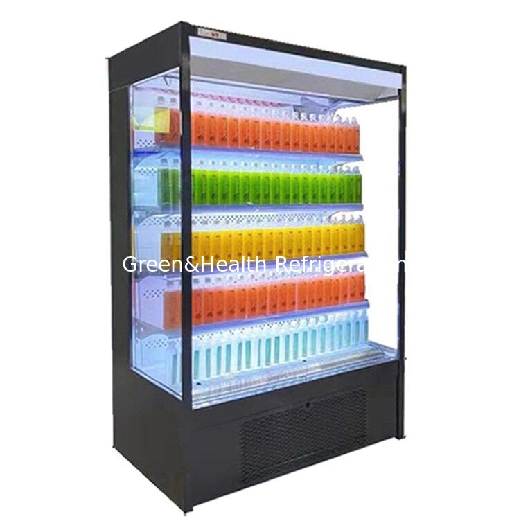یخچال ویترینی روباز با محدوده دمایی ۲ تا ۸ درجه سانتی‌گراد و نور LED برای سوپرمارکت‌ها