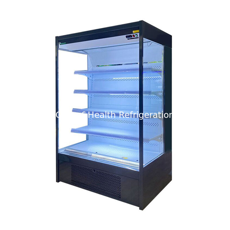 یخچال ویترینی روباز با محدوده دمایی ۲ تا ۸ درجه سانتی‌گراد و نور LED برای سوپرمارکت‌ها
