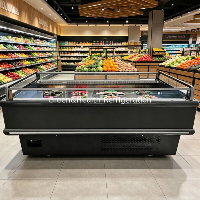 نمایشگر باز و بالا تجاری یخچال جزیره 2000x1130x900mm 2-10°C/-15~-18°C 900/1350W برای غذاهای منجمد