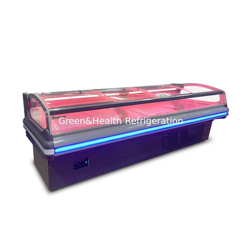 فریزر نمایش گوشت استیل ضد زنگ با نور داخلی LED و سیستم یخ زدایی خودکار برای سوپرمارکت‌ها