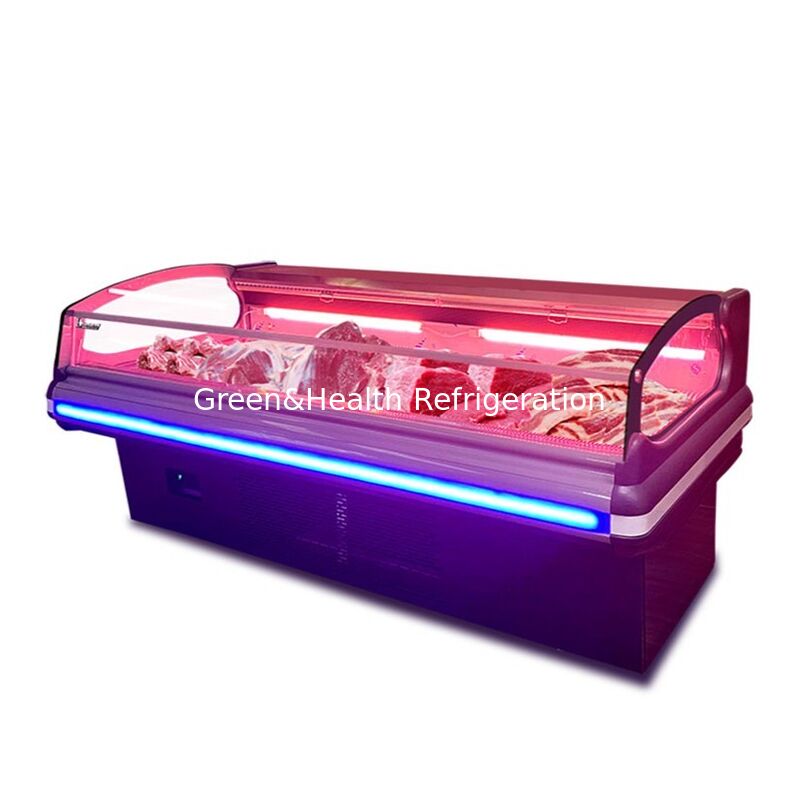 فریزر نمایش گوشت استیل ضد زنگ با نور داخلی LED و سیستم یخ زدایی خودکار برای سوپرمارکت‌ها