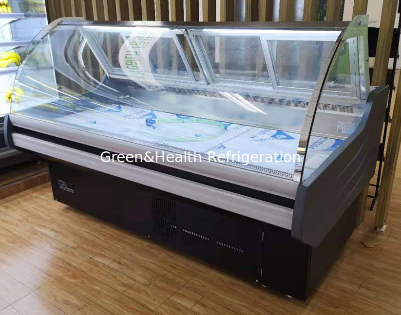 کابینت نمایش گوشت تجاری با شیشه منحنی داخل فولاد ضد زنگ و سیستم خنک کننده فن