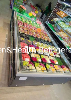 یخچال فریزر جزیره ای سوپرمارکت از جنس استنلس استیل با نمایش باز میوه سبزیجات