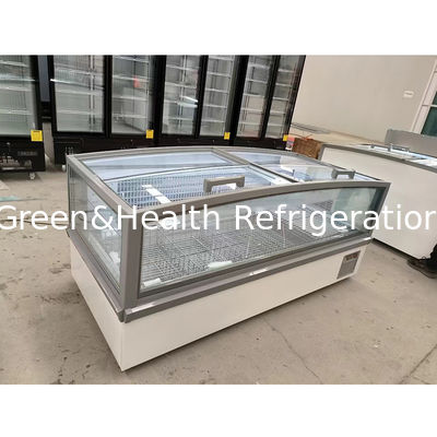 کابینت نمایش شیشه ای پنجره بزرگ سوپرمارکت جزیره یخچال با آلومینیوم درونی برجسته